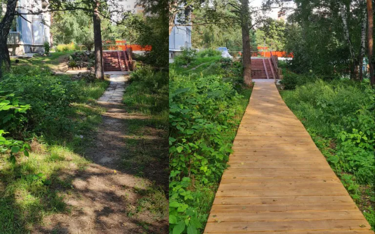 Вид реализованной дорожки с деревянным настилом